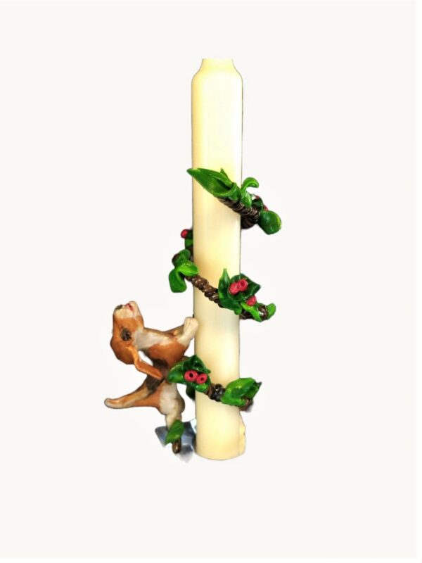 A squirrel climbing up the side of a pillar.