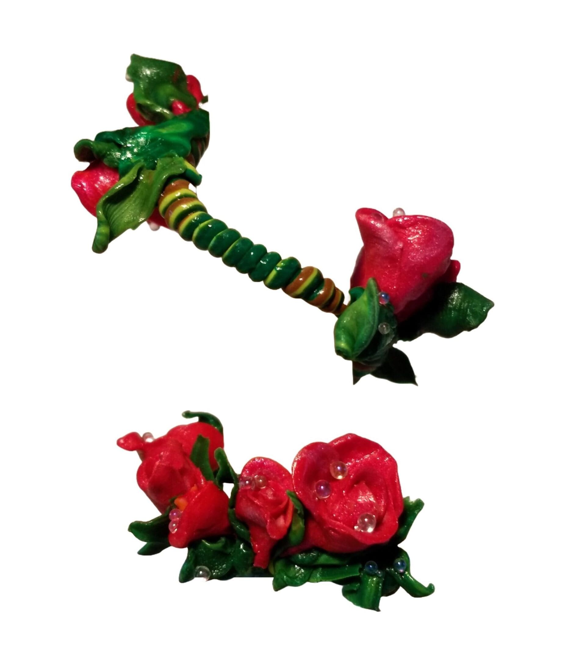 Colorful floral-themed handmade earrings with beads.