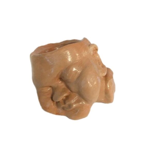 A brown ceramic animal head sitting on top of a table.