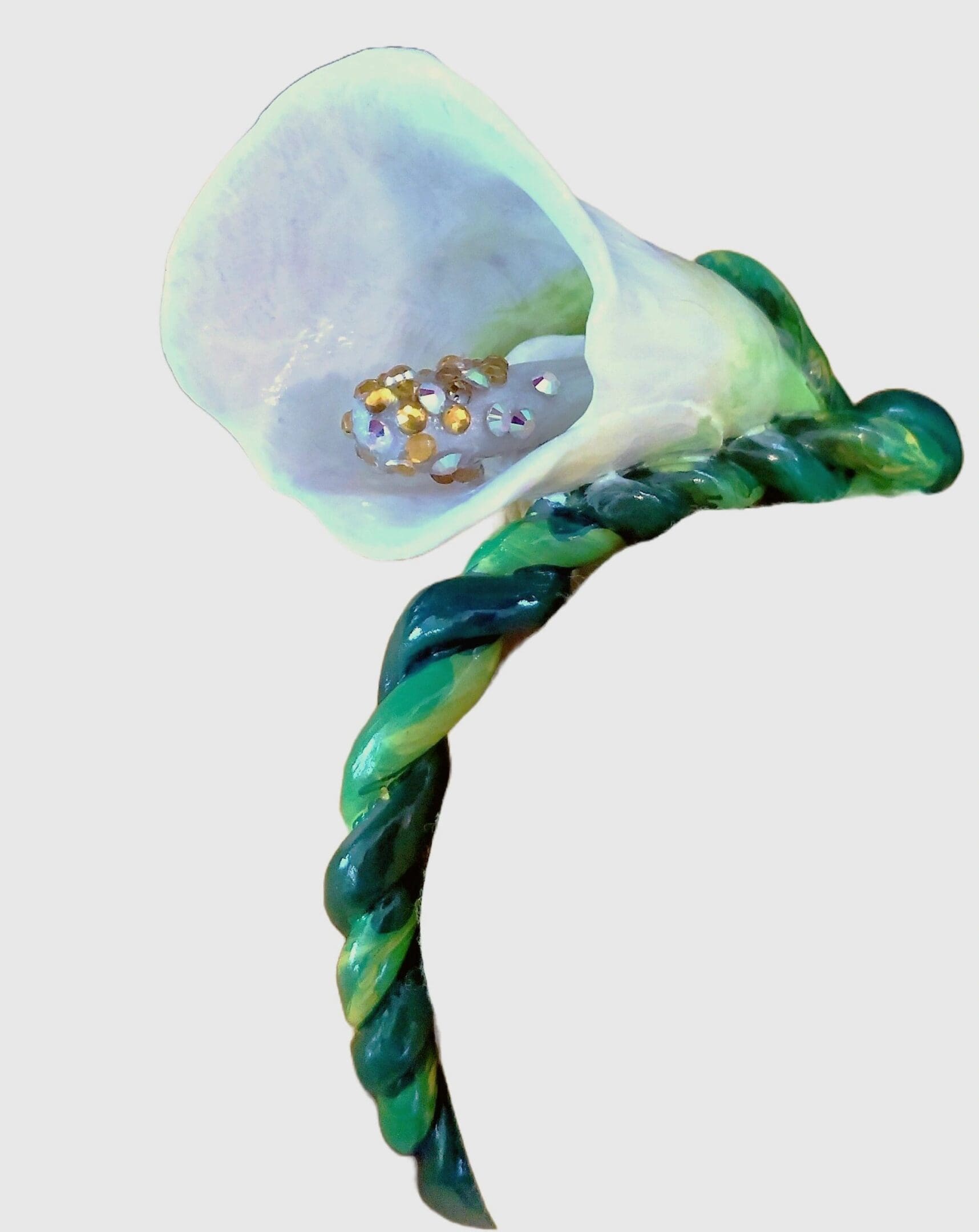 A close up of the flower with green stems