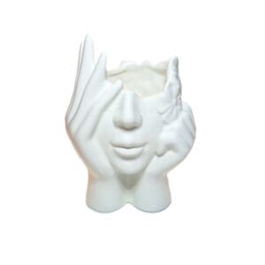 Ceramic Face Vase White Flower for Decor Female