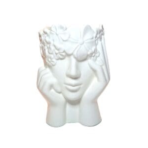 Ceramic Woman White Face Vase with Floral Crown