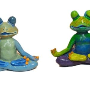 Buddha Yoga Meditation Zen Frogs Statues -SET Hand Painted Pair